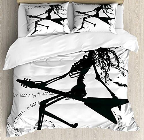 witch flying on electric guitar notes halloween illustration duvet cover bedding set bedroom decor 5306