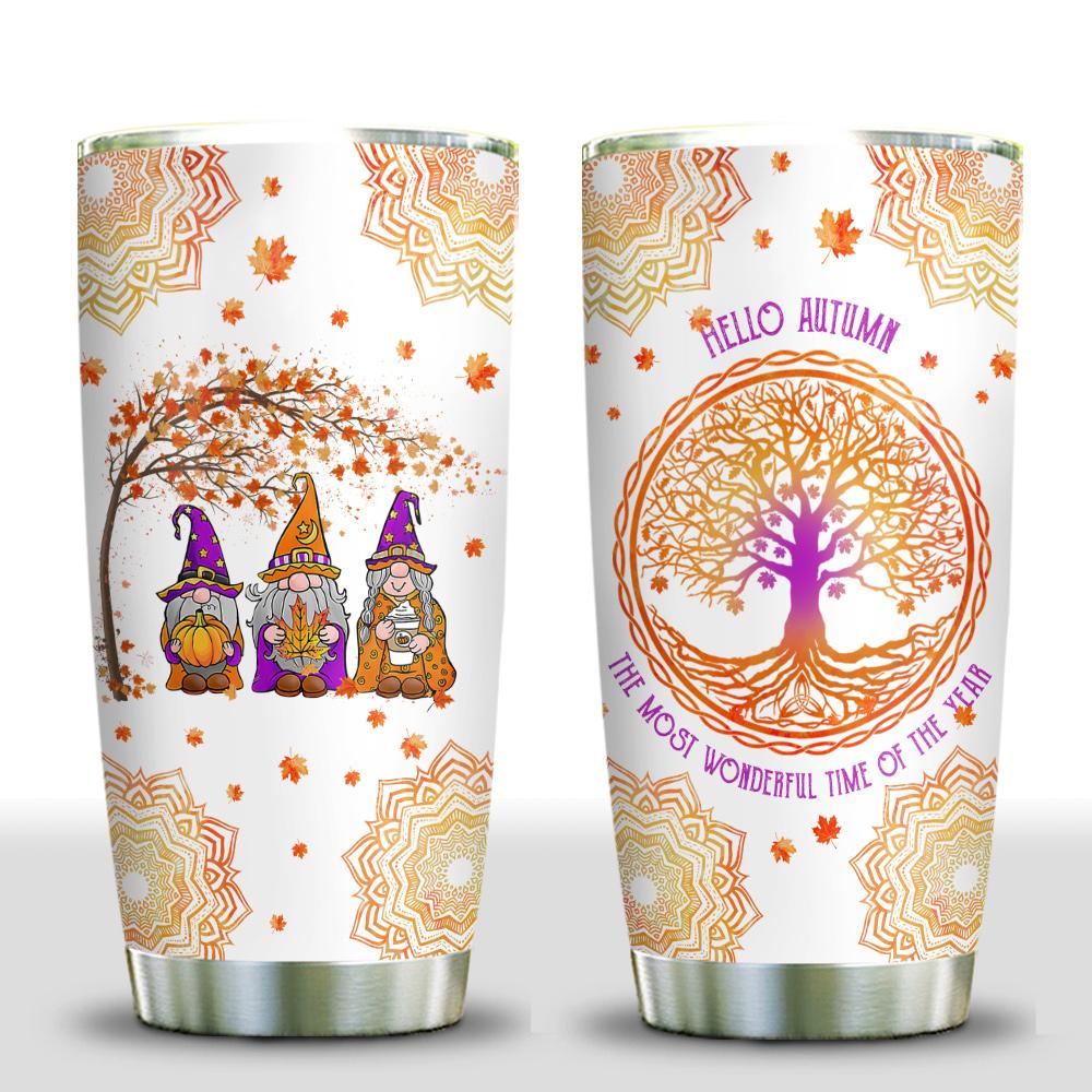 witch gnome autumn lovers tree of life stainless steel tumbler 1005