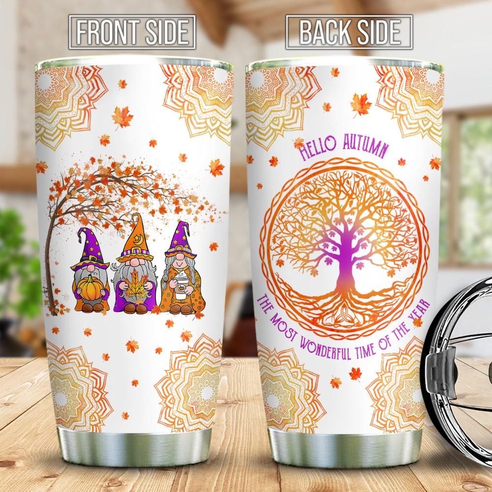 witch gnome autumn lovers tree of life stainless steel tumbler 6865