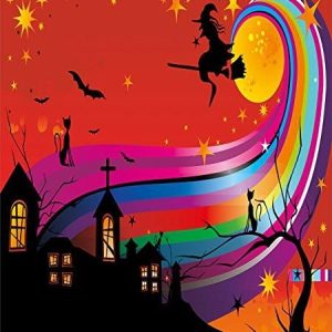 witch on broomstick stars rainbow moon castle duvet cover bedding set bedroom decor 7146