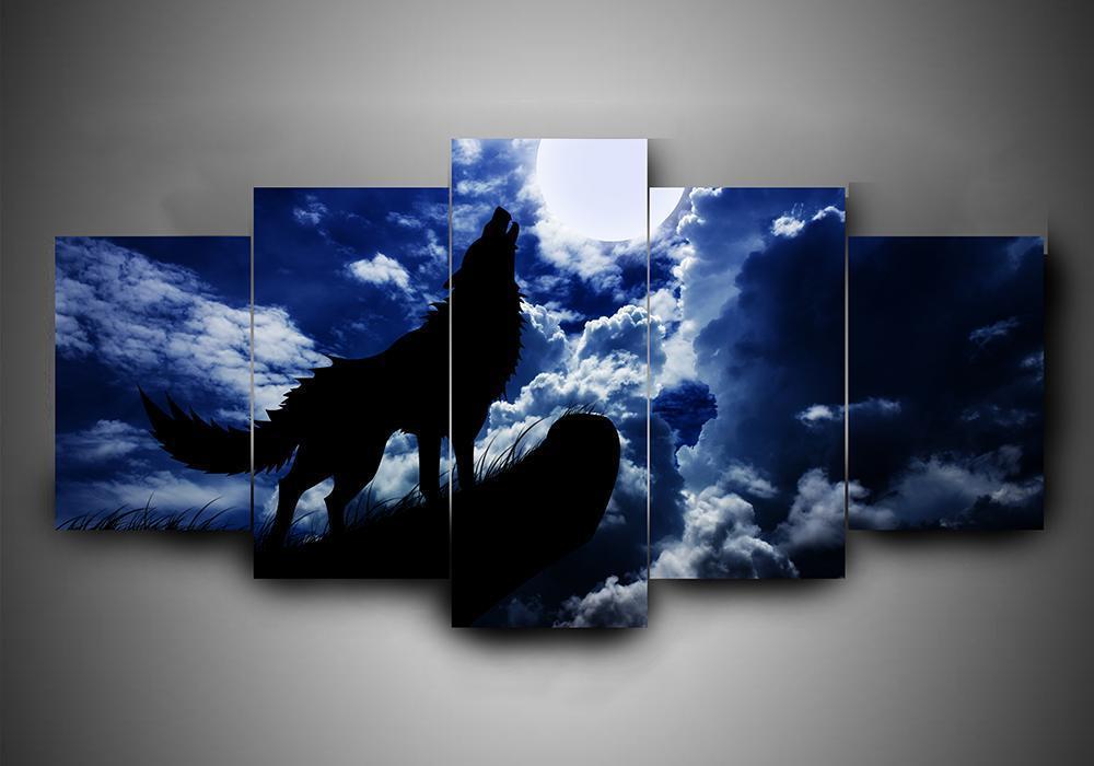 wolf 8 abstract animal 5 panel canvas art wall decor 4564