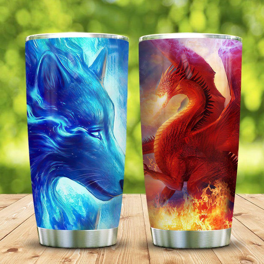 wolf and dragon stainless steel tumbler 1529