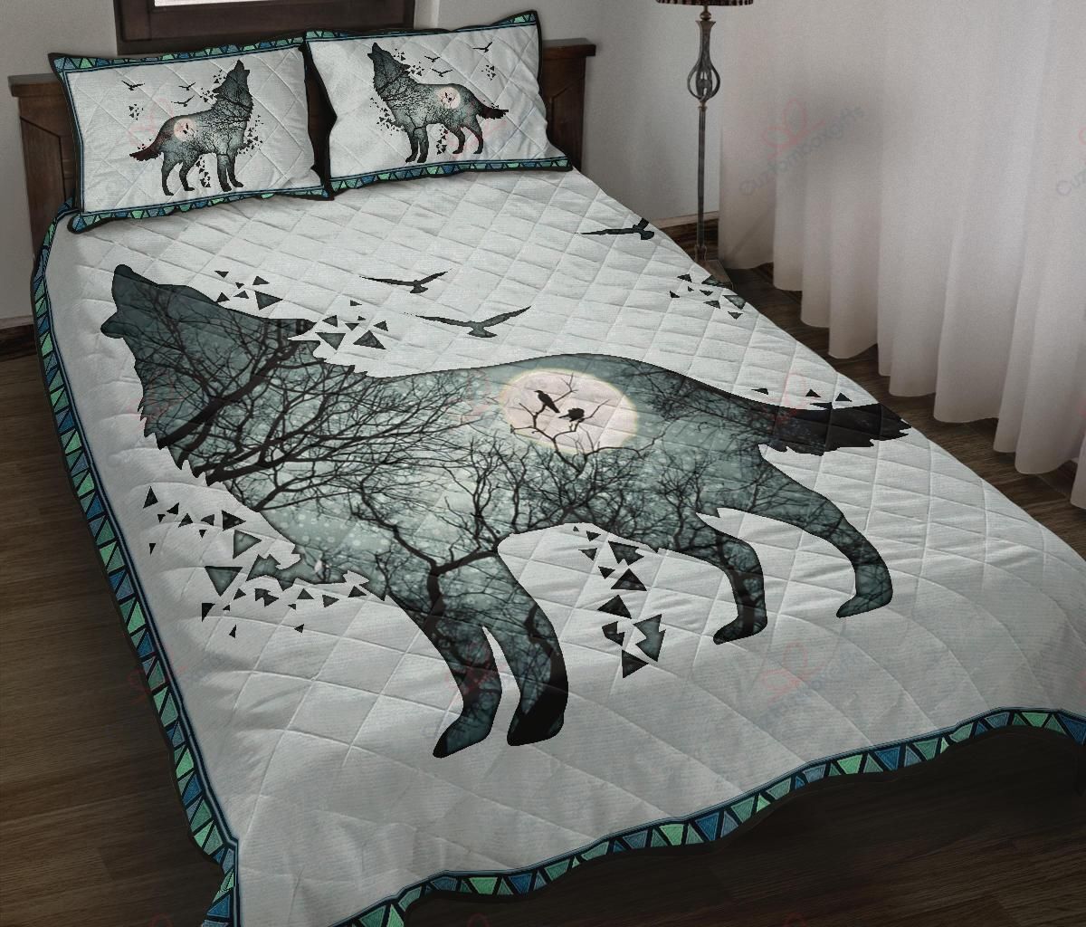 wolf forest moon printed bedding set bedroom decor 8615