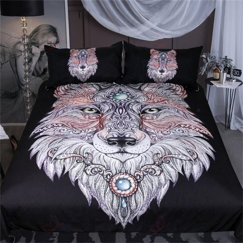 wolf head printed bedding set bedroom decor 5914