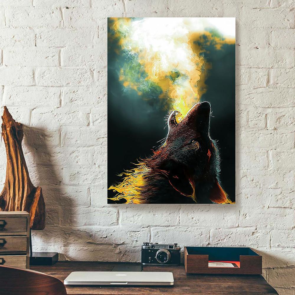 wolf howling canvas prints wall art decor 5506
