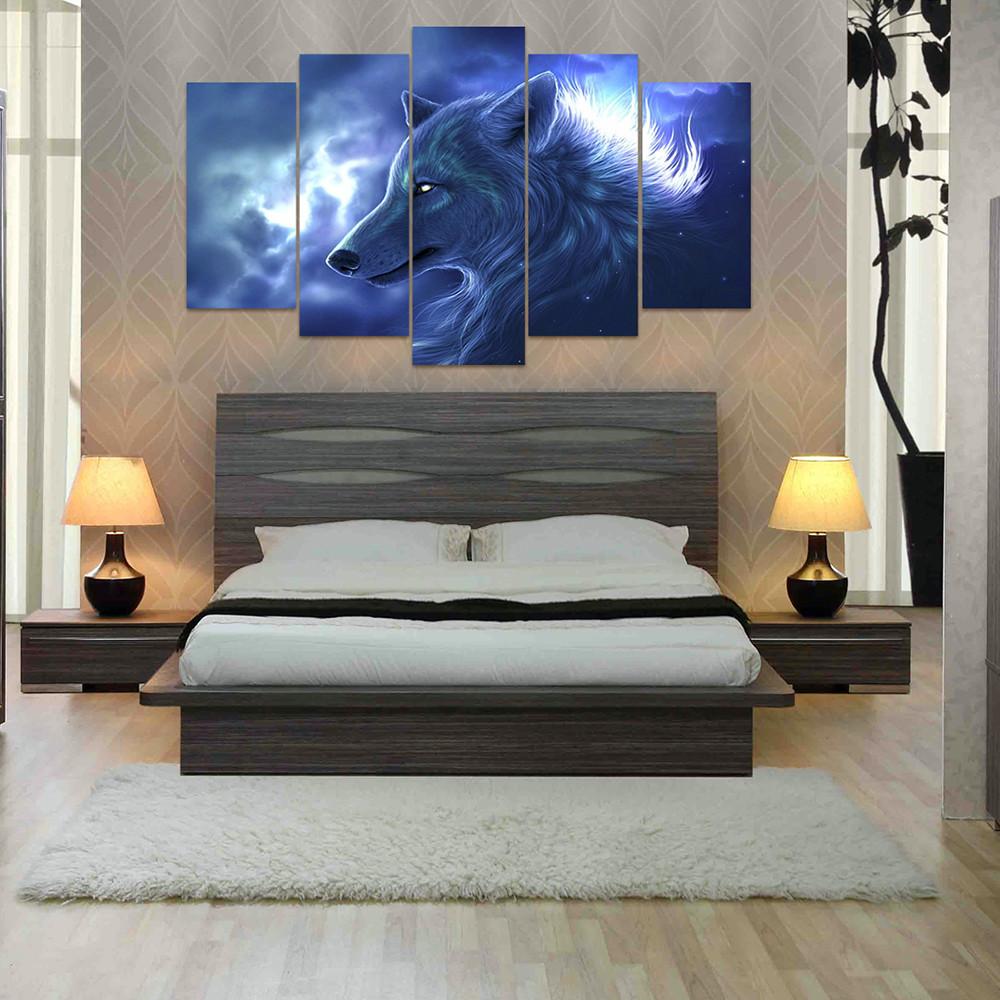 wolf in the clouds abstract animal 5 panel canvas art wall decor 3640