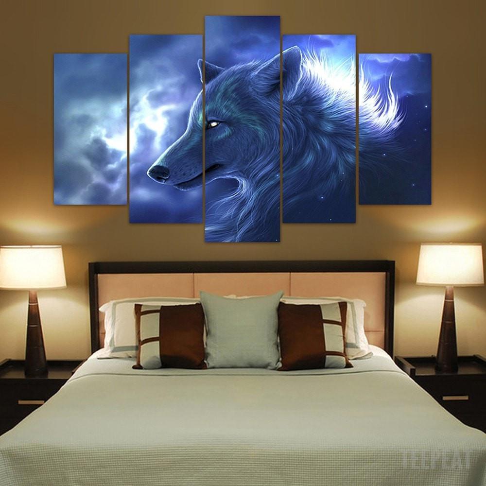 wolf in the clouds abstract animal 5 panel canvas art wall decor 3928