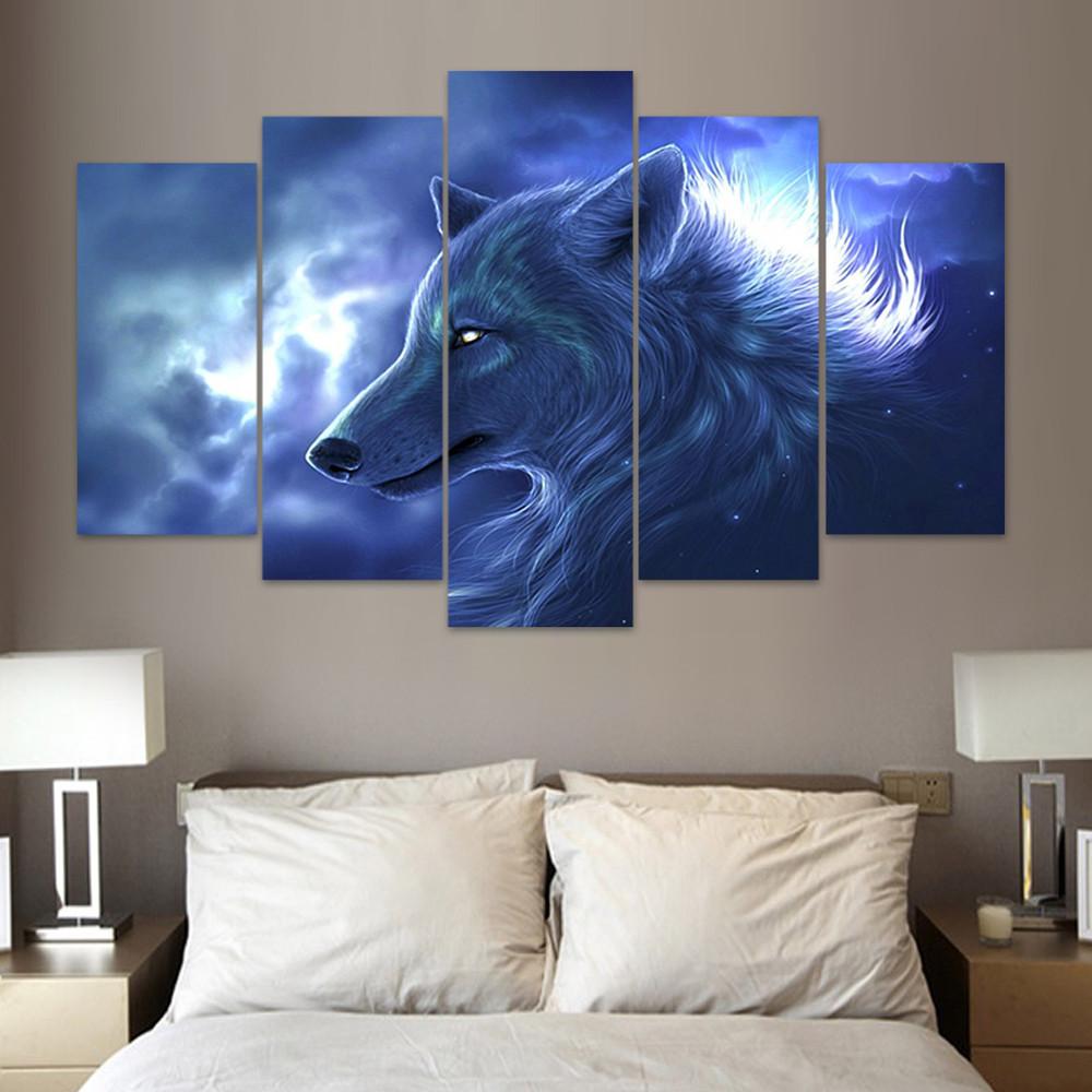 wolf in the clouds abstract animal 5 panel canvas art wall decor 4407