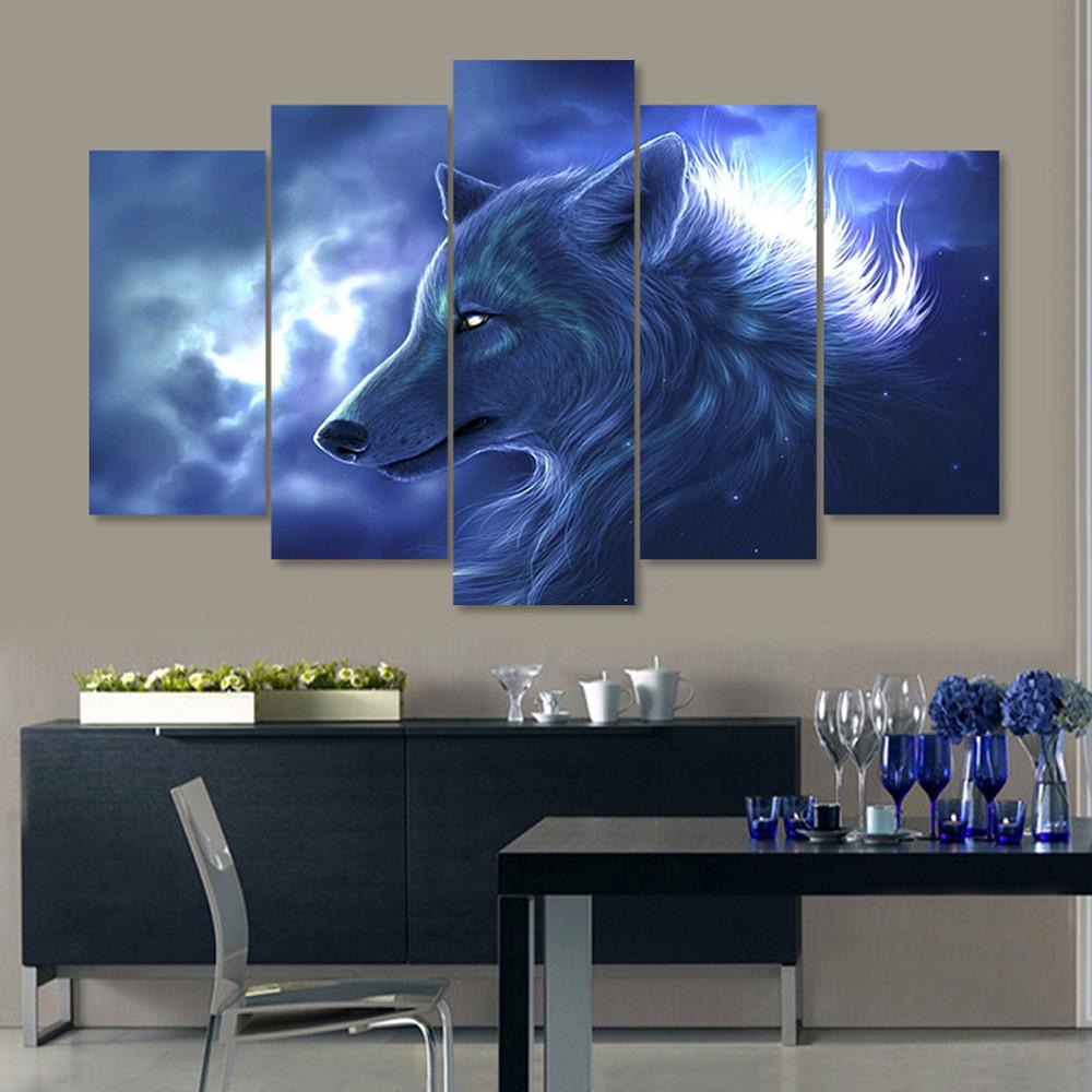 wolf in the clouds abstract animal 5 panel canvas art wall decor 5110