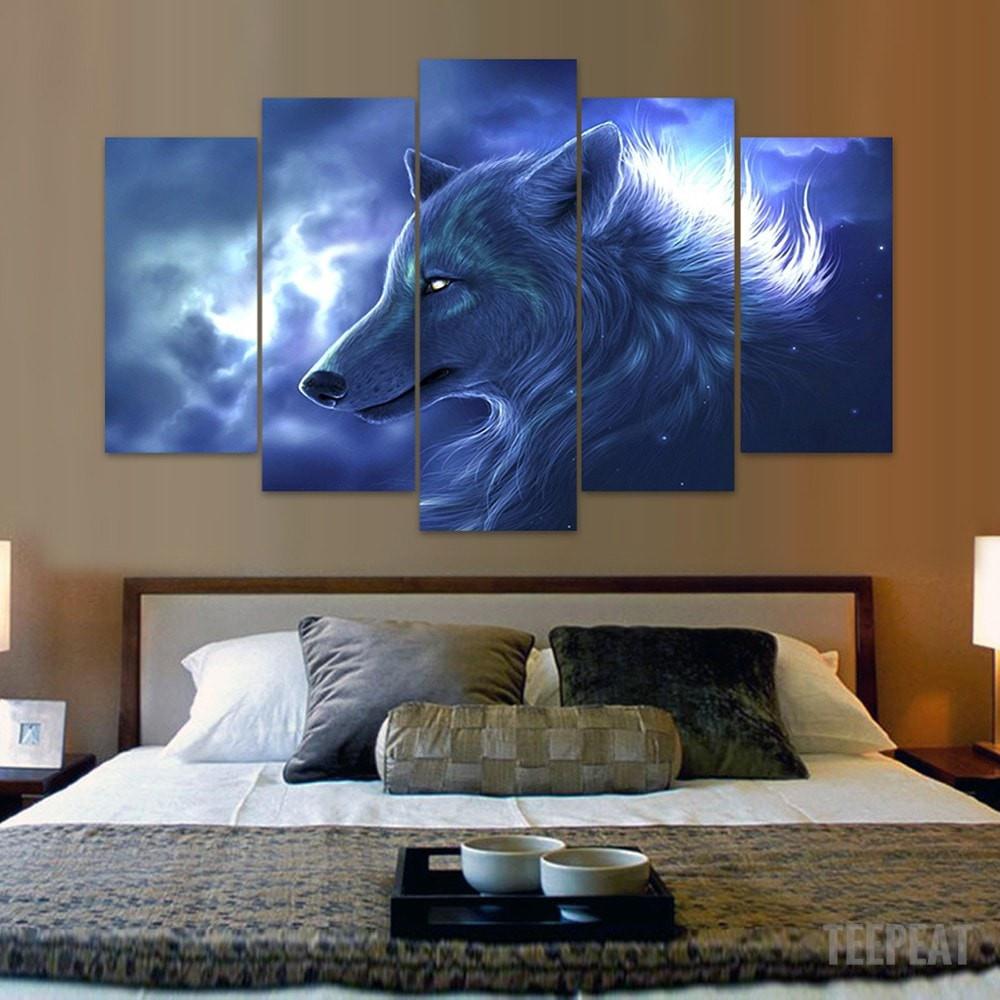 wolf in the clouds abstract animal 5 panel canvas art wall decor 7723