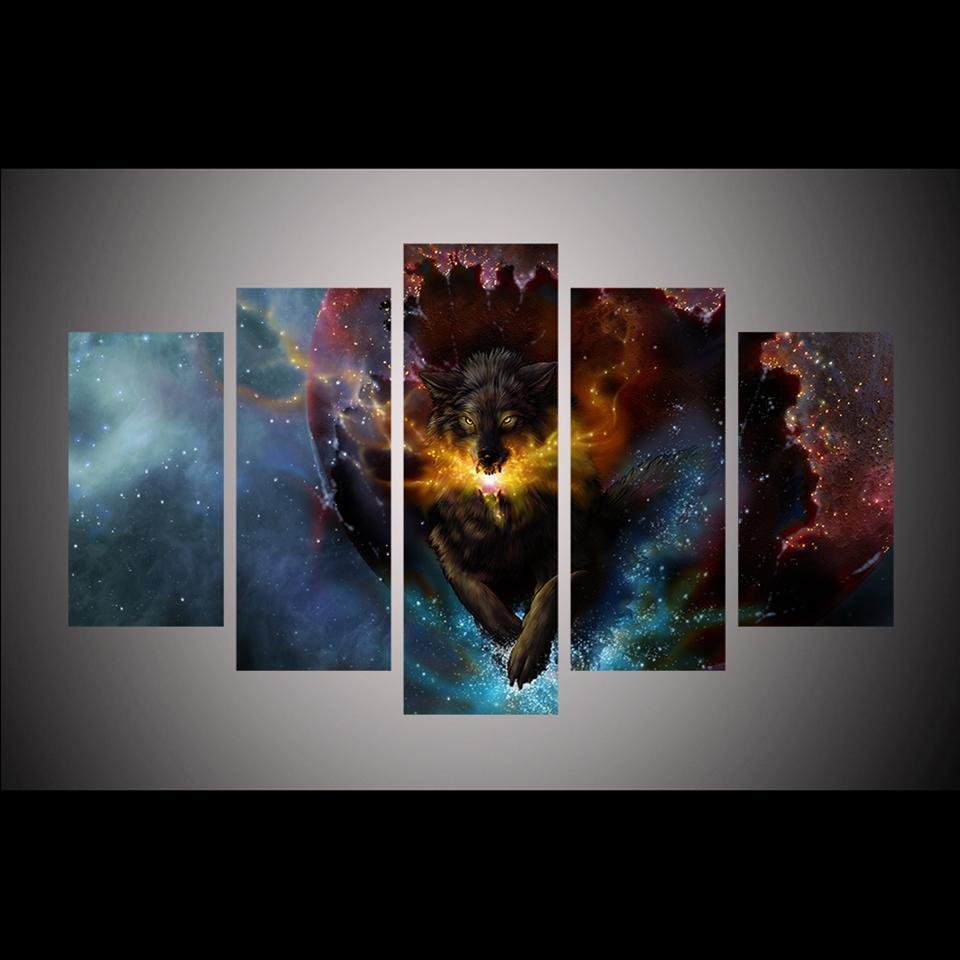 wolf luminous s abstract animal 5 panel canvas art wall decor 6729