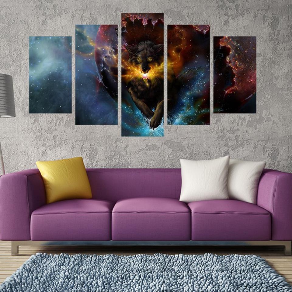 wolf luminous s abstract animal 5 panel canvas art wall decor 6756