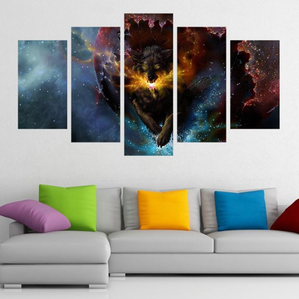 wolf luminous s abstract animal 5 panel canvas art wall decor 8282