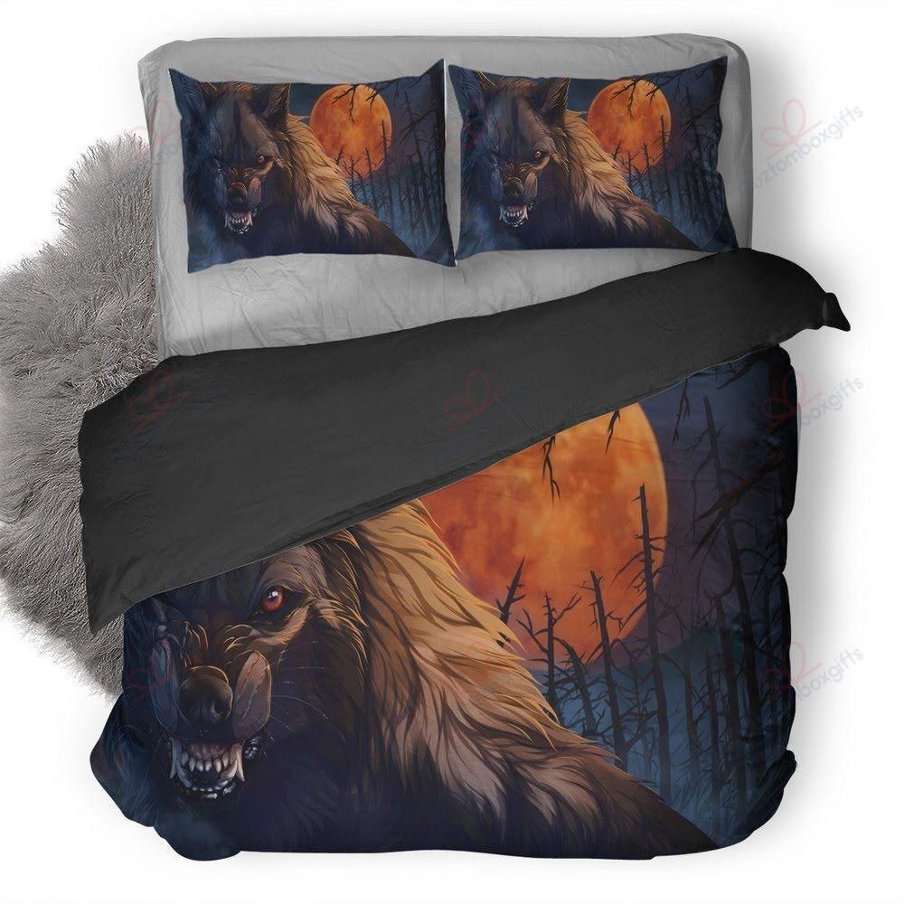 wolf roaring printed bedding set bedroom decor 3136