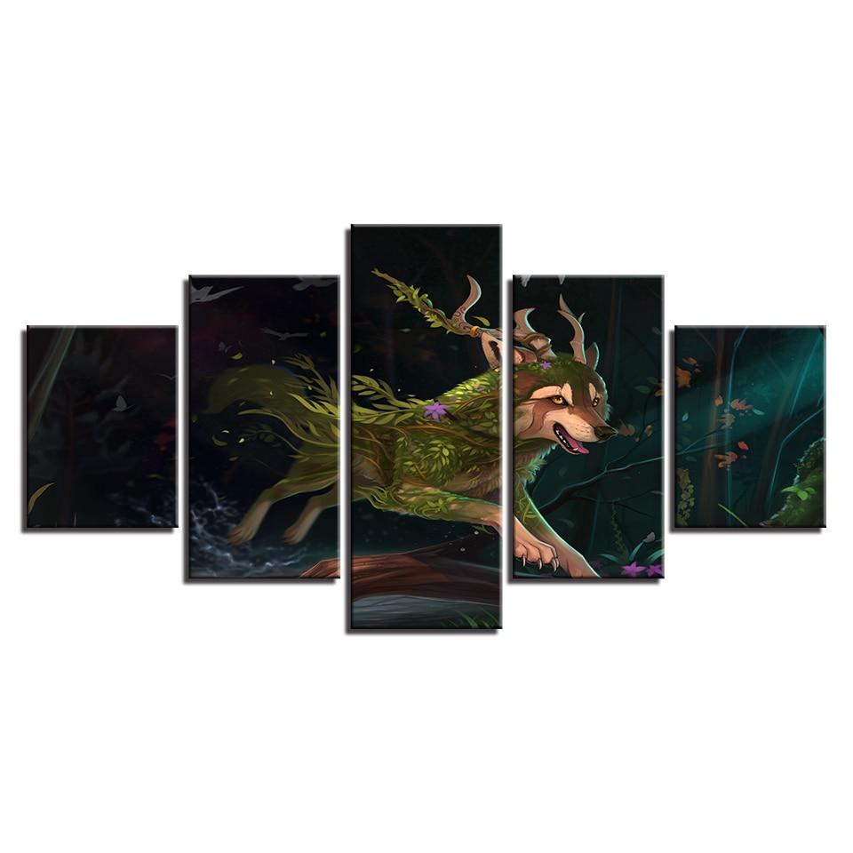 wolf running night abstract 5 panel canvas art wall decor 3521