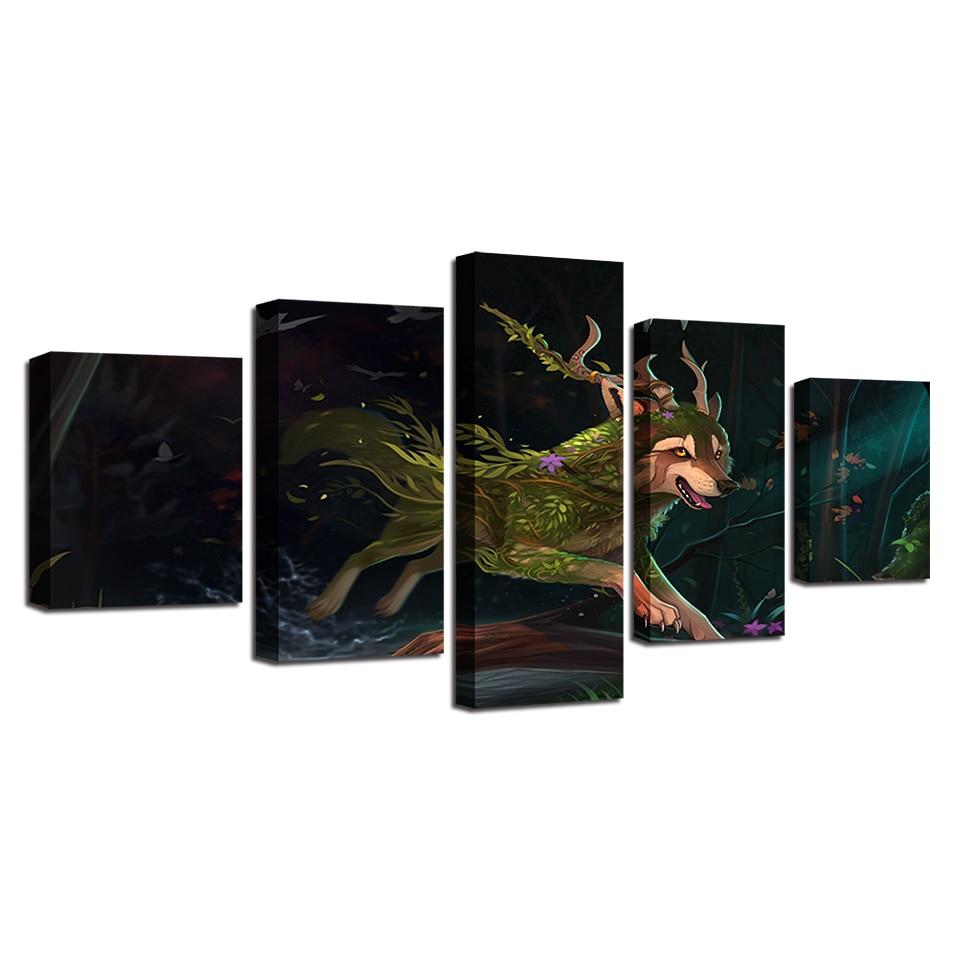 wolf running night abstract 5 panel canvas art wall decor 8528