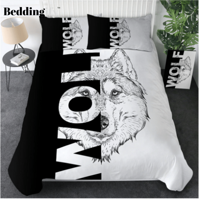 wolf set letters cool black white duvet cover bedding set 8874