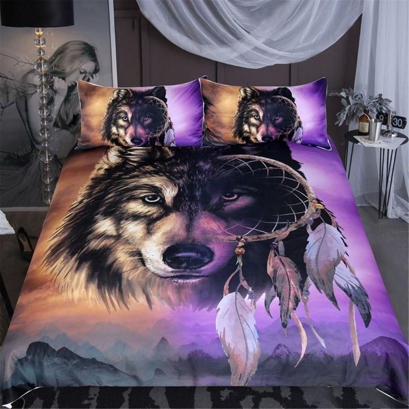 wolf with dreamcatcher bedding set bedroom decor 2240