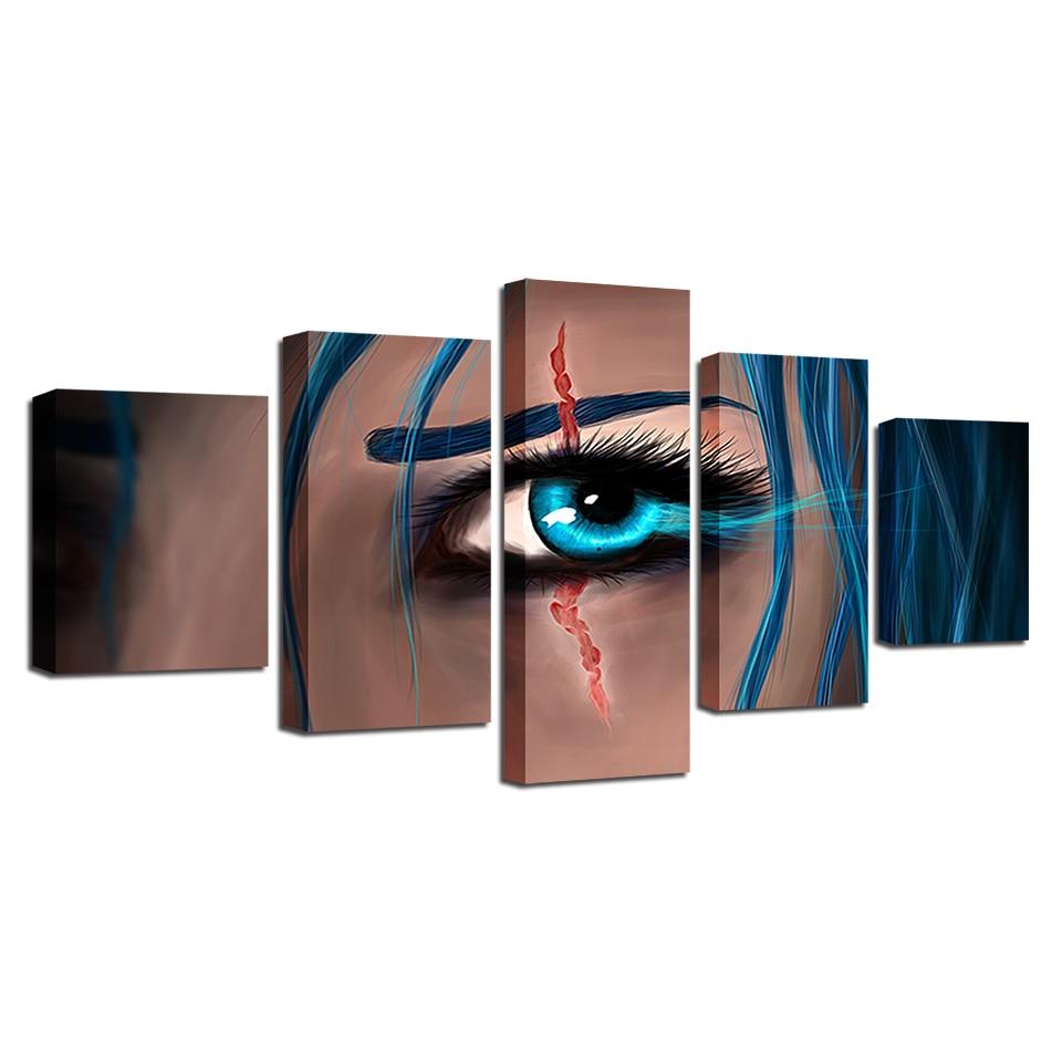 woman blue eyes abstract 5 panel canvas art wall decor 1383