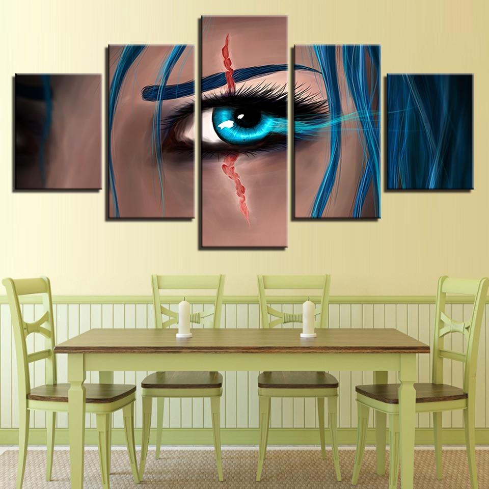 woman blue eyes abstract 5 panel canvas art wall decor 1806