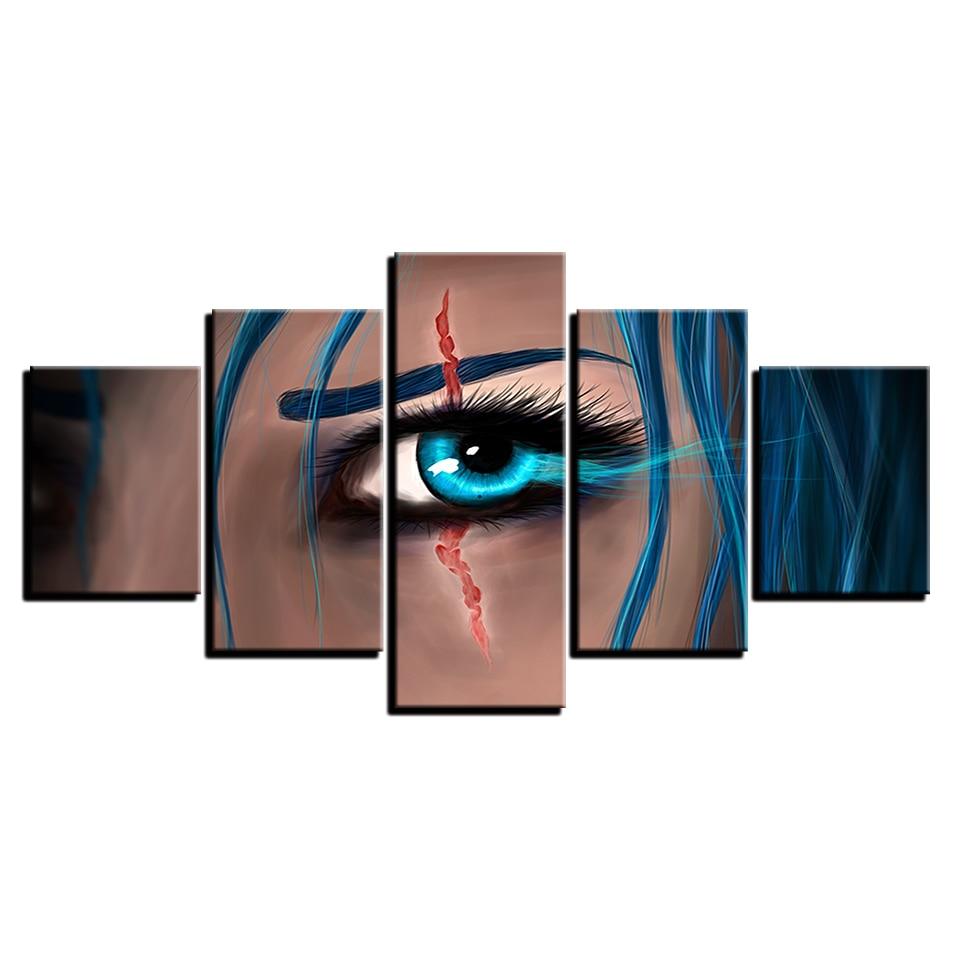 woman blue eyes abstract 5 panel canvas art wall decor 5348