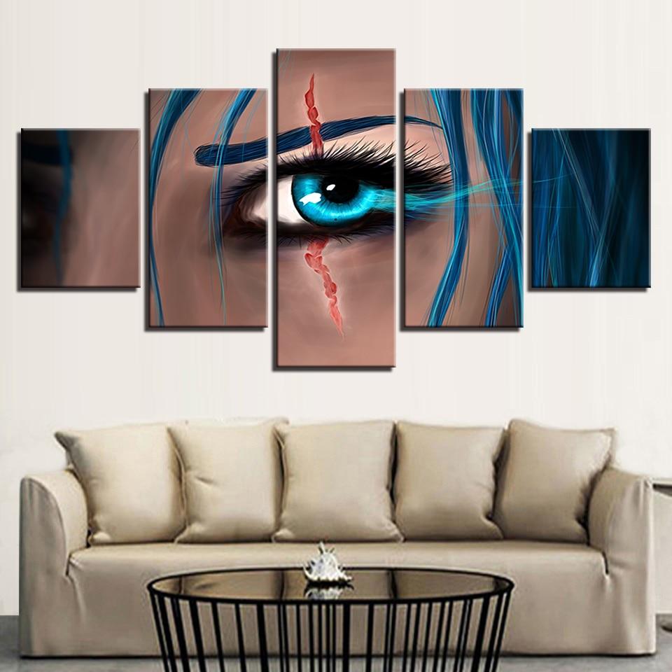 woman blue eyes abstract 5 panel canvas art wall decor 5783