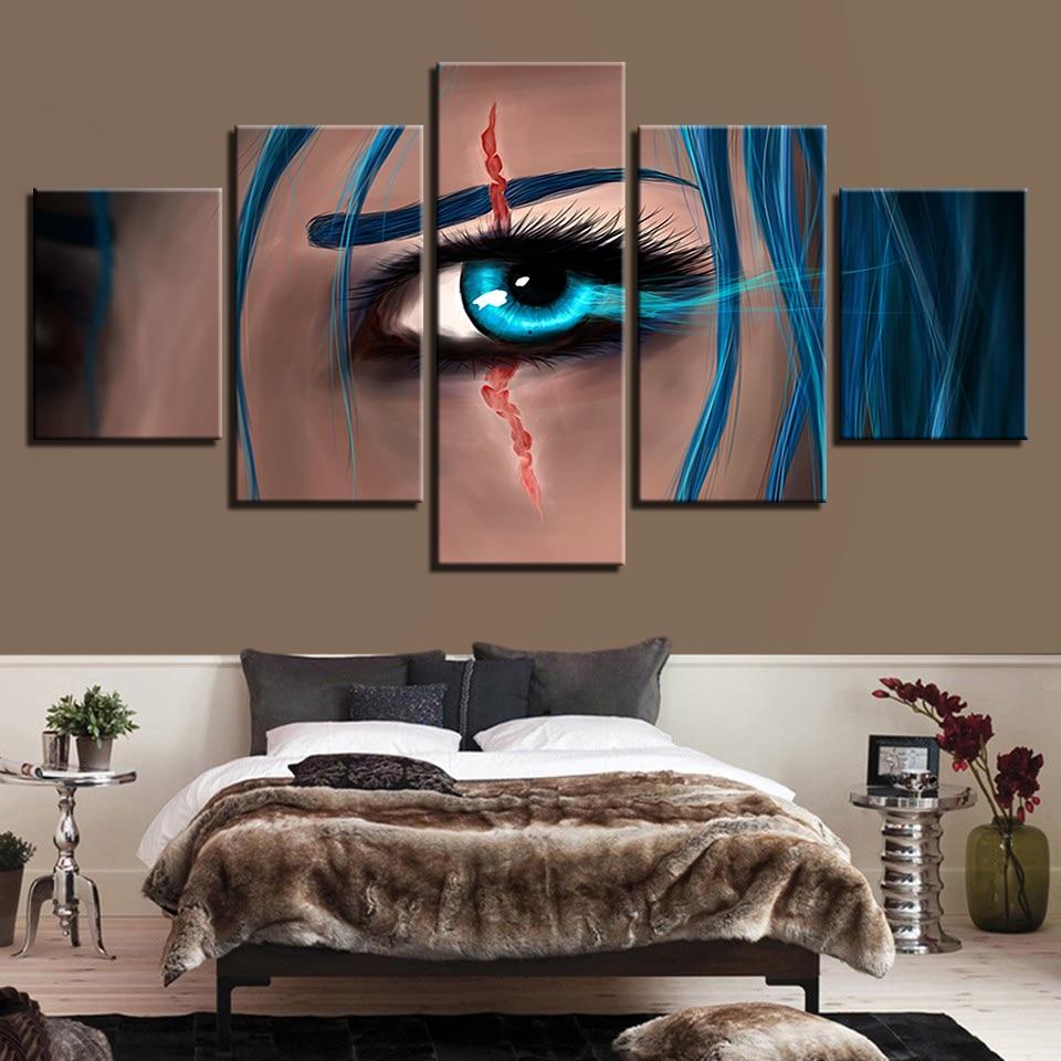 woman blue eyes abstract 5 panel canvas art wall decor 8142