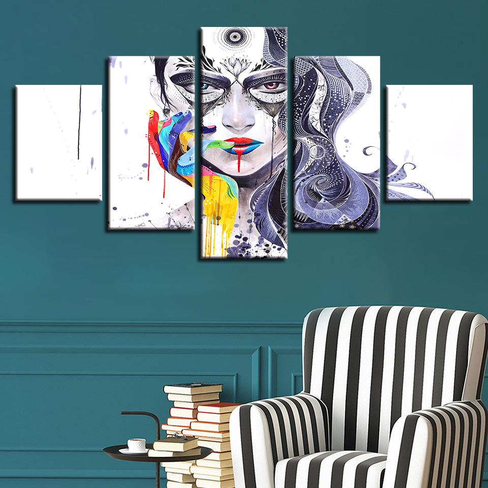 woman face abstract 5 panel canvas art wall decor 3236