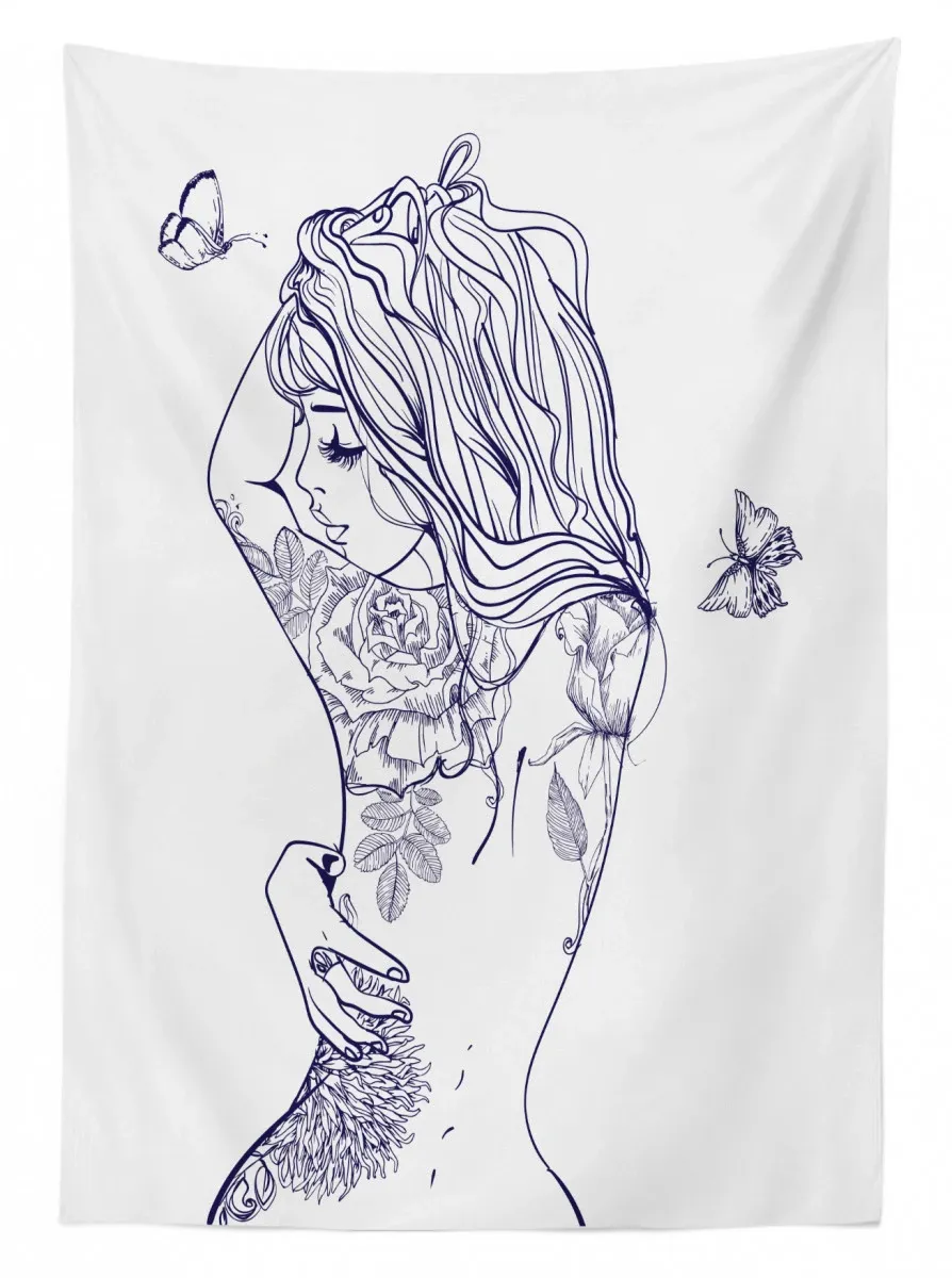 woman floral botanical art 3d printed tablecloth table decor 1574