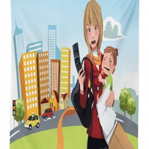 Woman Phone And Her Baby 3D Printed Tablecloth Table Decor 1 woman phone and her baby 3d printed tablecloth table decor 2355