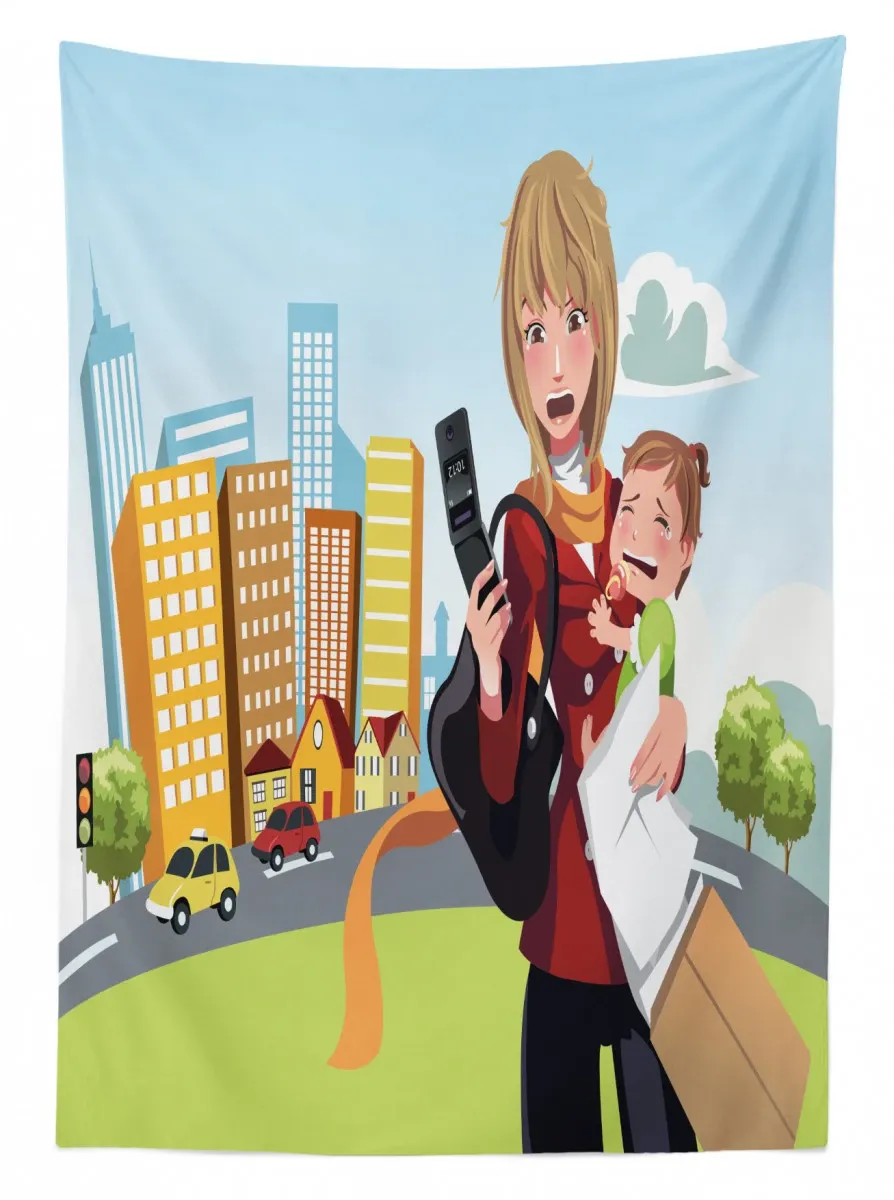 Woman Phone And Her Baby 3D Printed Tablecloth Table Decor woman phone and her baby 3d printed tablecloth table decor 2355