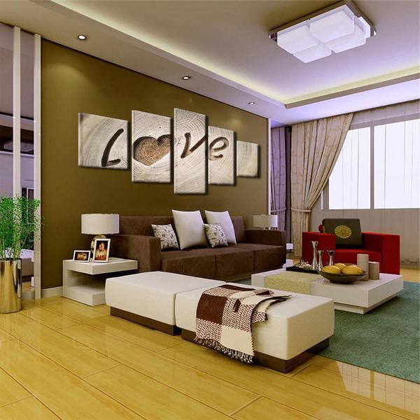 wood carved love abstract 5 panel canvas art wall decor 2273