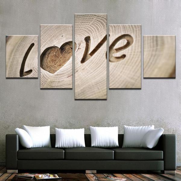 wood carved love abstract 5 panel canvas art wall decor 2498
