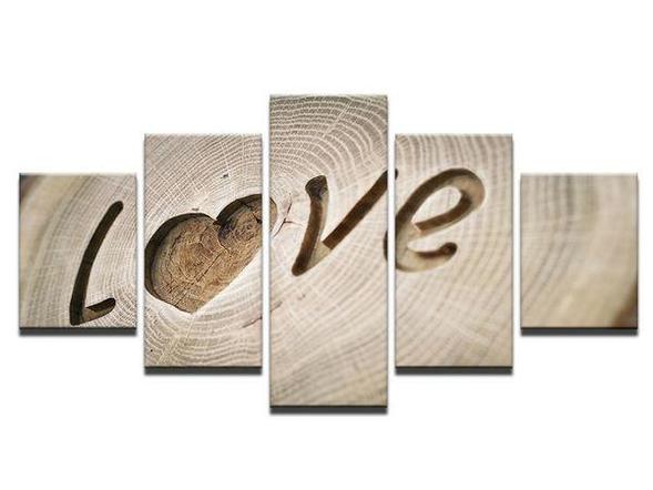wood carved love abstract 5 panel canvas art wall decor 5017