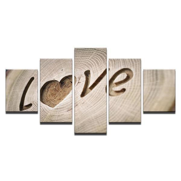 wood carved love abstract 5 panel canvas art wall decor 5332