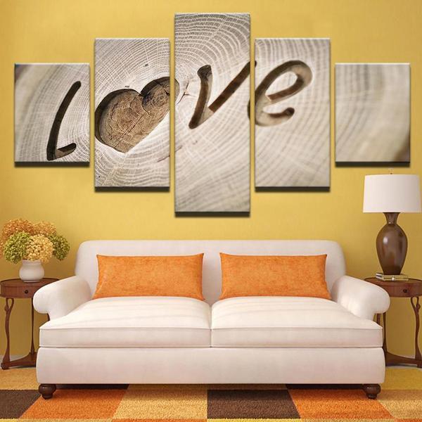 wood carved love abstract 5 panel canvas art wall decor 6445
