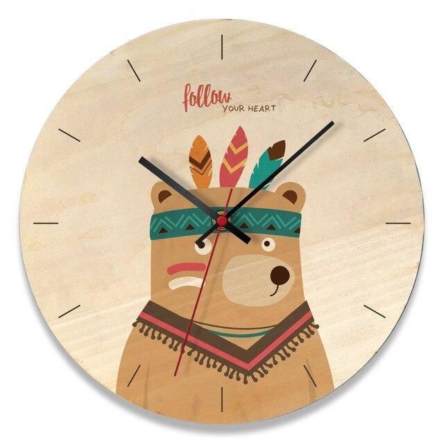 wooden creative wall clock home cartoon clock living room wall clock 6957