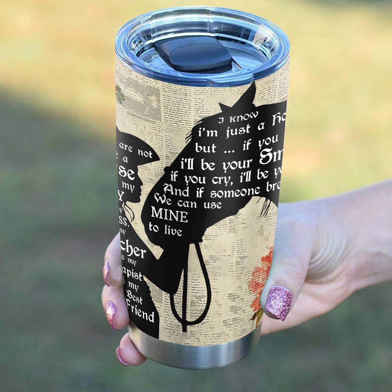 wooden style a girl and her horse stainless steel tumbler 2871