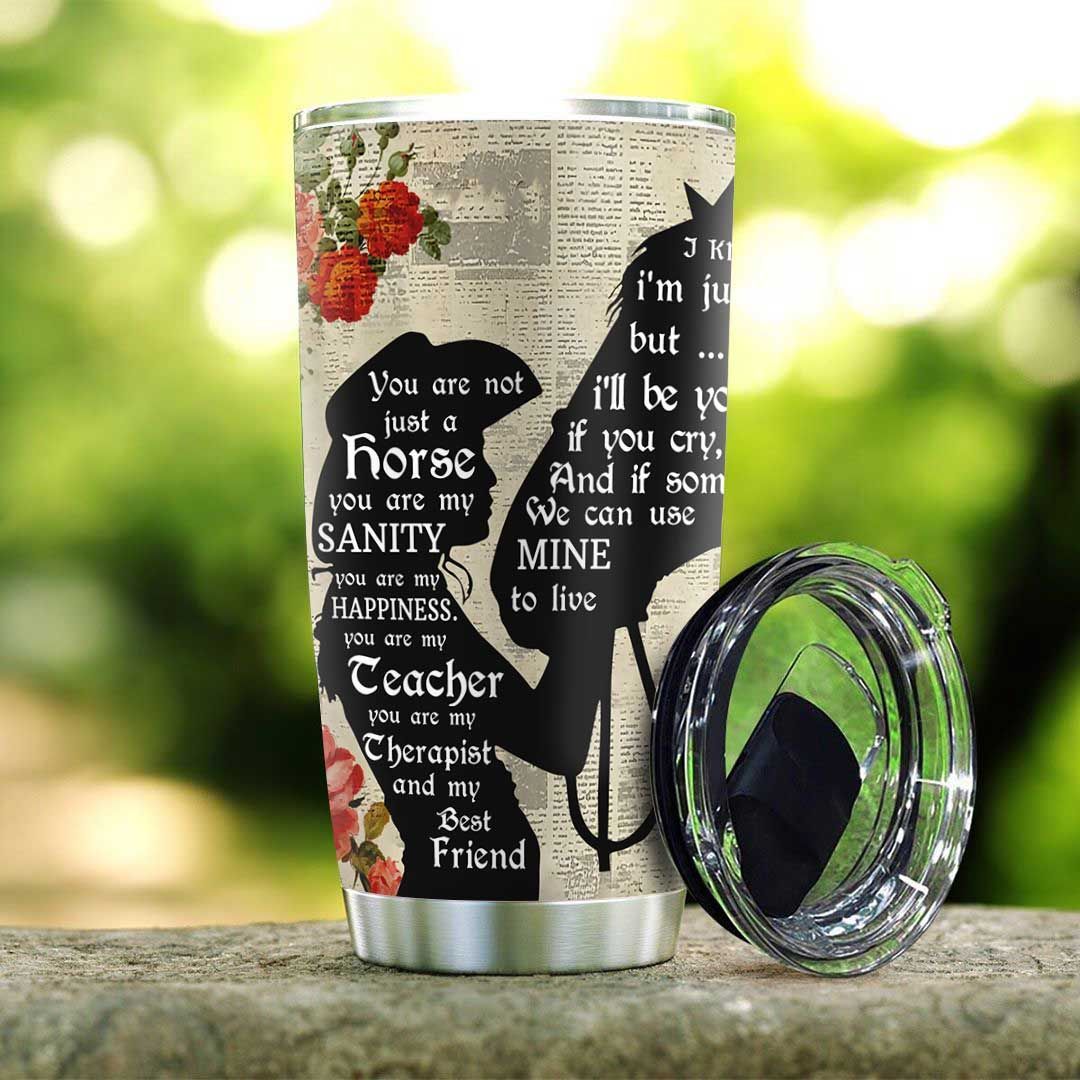 wooden style a girl and her horse stainless steel tumbler 8607