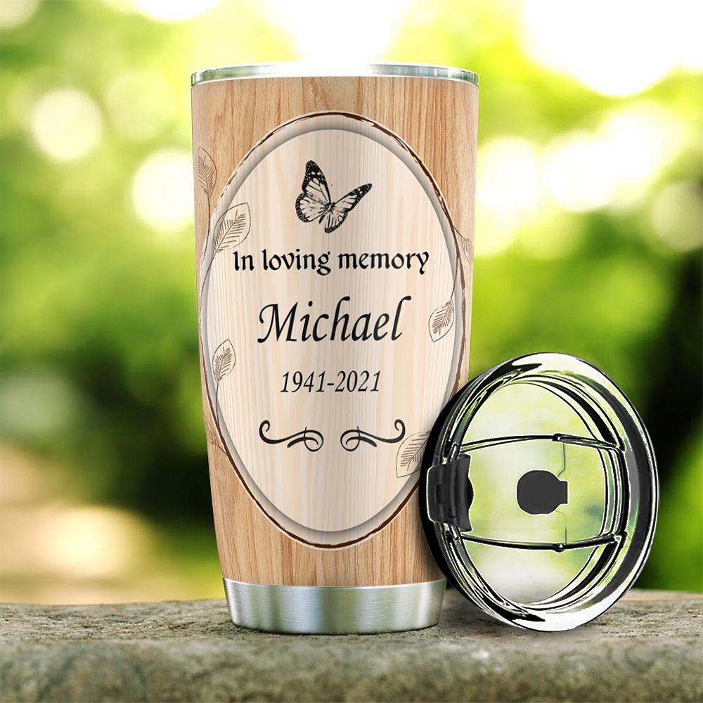 wooden style butterfly in loving memory personalized stainless steel tumbler 1993