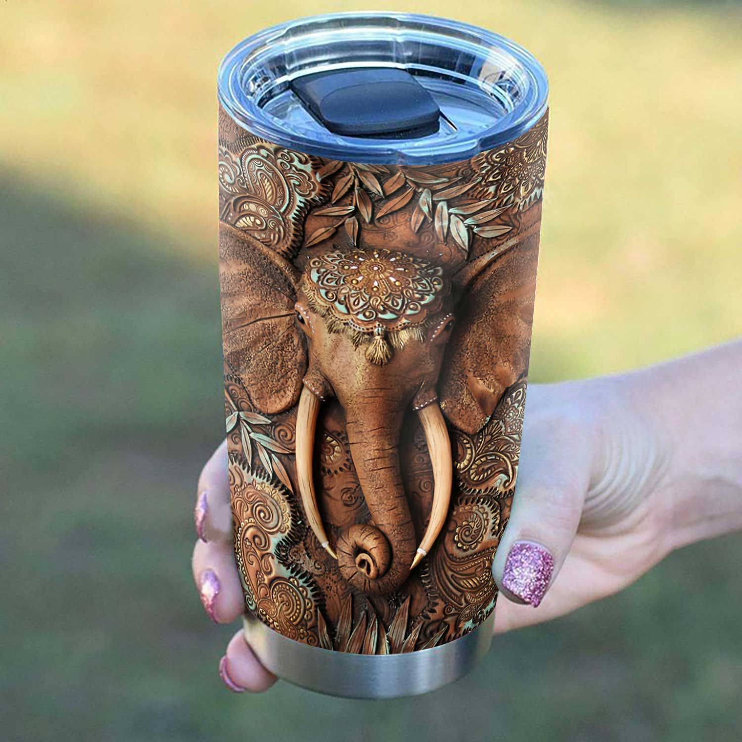 Wooden Style Elephant Personalized Stainless Steel Tumbler wooden style elephant personalized stainless steel tumbler 4601
