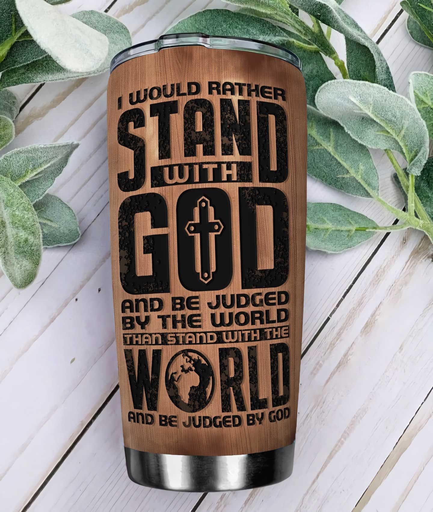 wooden style lion warrior of god stainless steel tumbler 8496