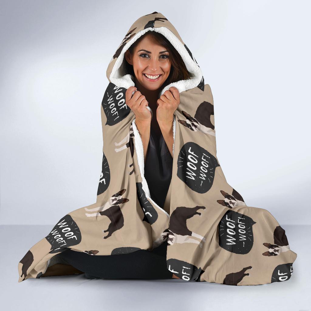 Woof Woof Boston Terrier Pattern Print Hooded Blanket Cloak Blanket woof woof boston terrier pattern print hooded blanket cloak blanket 5218