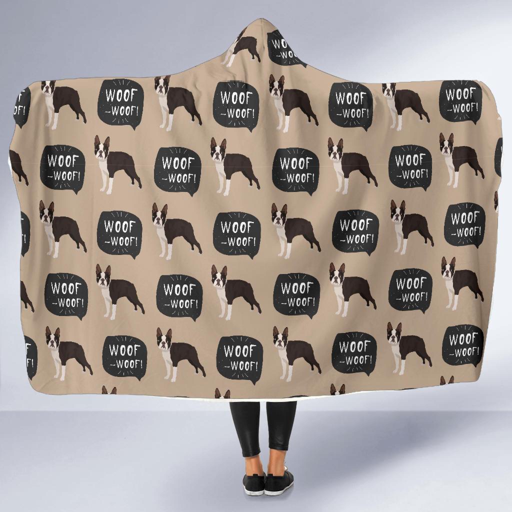 Woof Woof Boston Terrier Pattern Print Hooded Blanket Cloak Blanket woof woof boston terrier pattern print hooded blanket cloak blanket 7758
