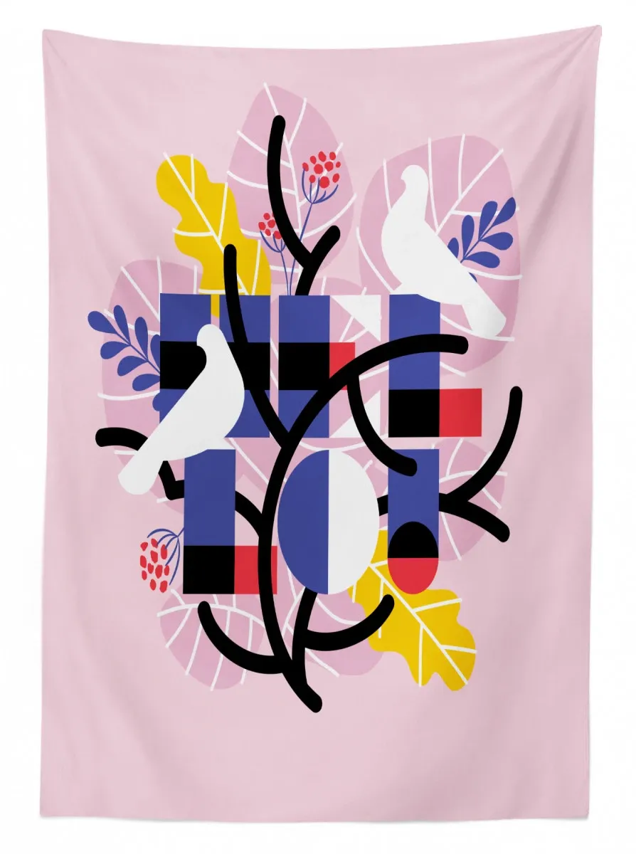word with birds botany items 3d printed tablecloth table decor 4370