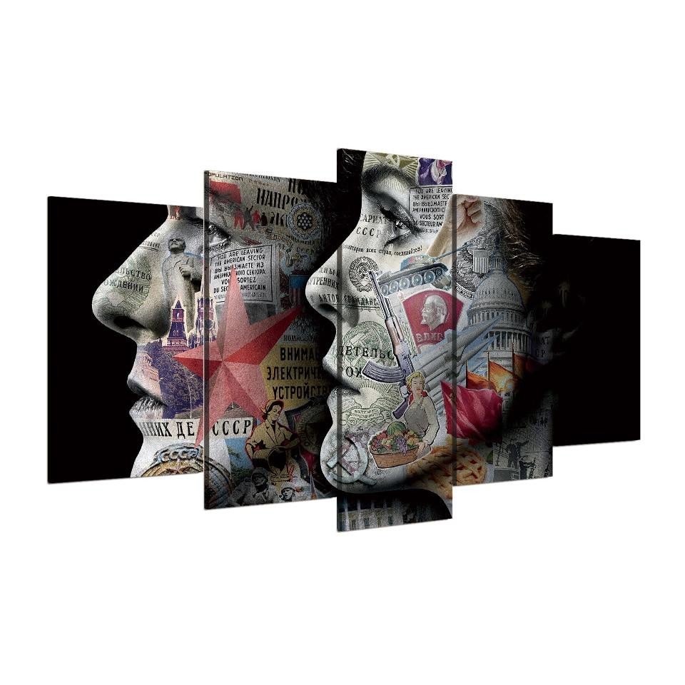 Words Infomation Girls Face - Abstract 5 Panel Canvas Art Wall Decor words infomation girls face abstract 5 panel canvas art wall decor 4408