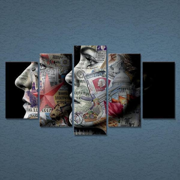 words information girls face abstract 5 panel canvas art wall decor 8828