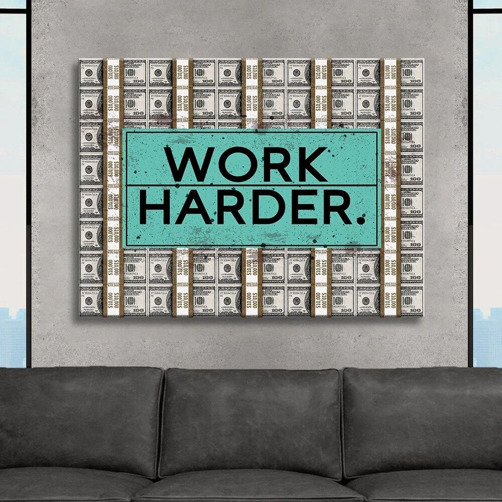 work harder motivational positive canvas print wall art decor 2678