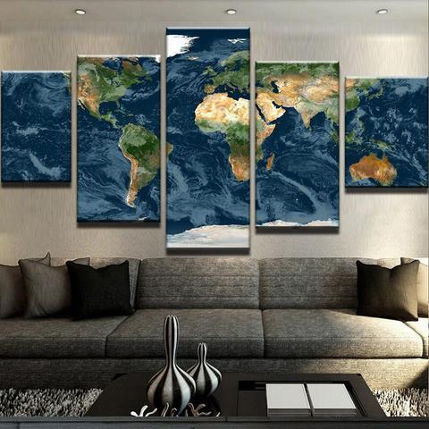 World Map 13 - Abstract 5 Panel Canvas Art Wall Decor world map 13 abstract 5 panel canvas art wall decor 8913