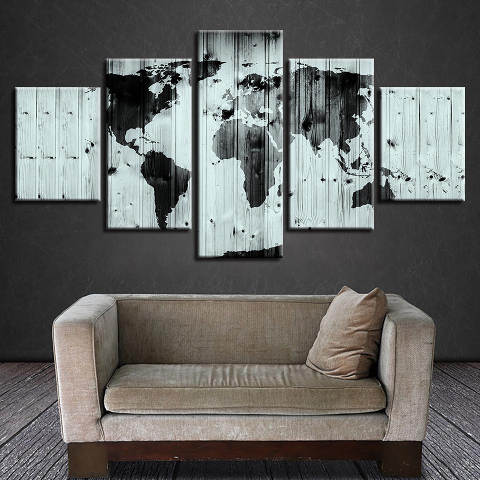 world map black white abstract 5 panel canvas art wall decor 5347
